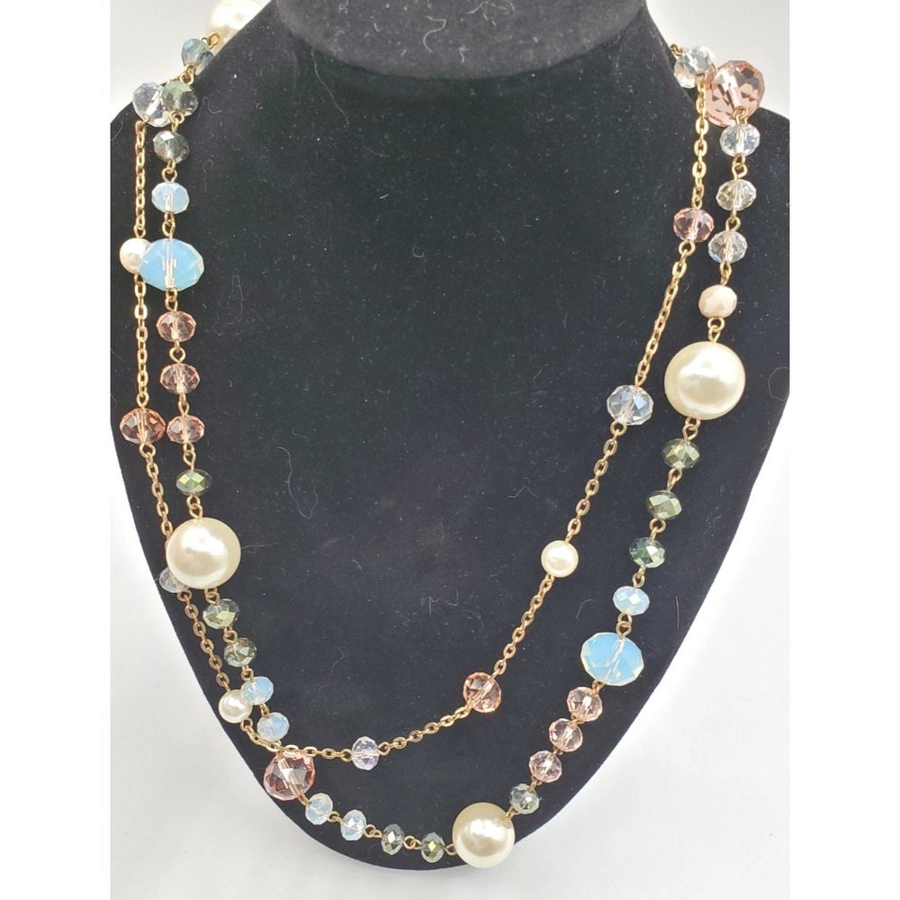Spring Time Pastel 38" Faux Pearl & Crystal Statement‎ Necklace
